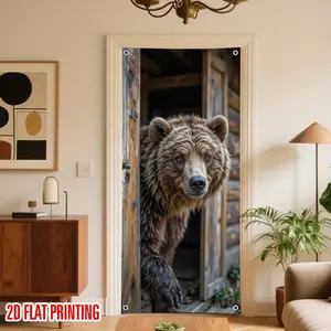 1PC,2D Flat Door Banner Creative Visual Effect Brown Bear Door Banner, Festival Party Decorative Backdrop, Home Living Room Bedroom Door Curtain Tapestry, Halloween Christmas Decoration Prop, Animal