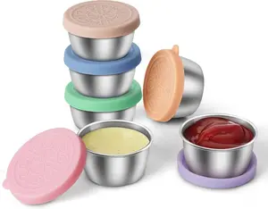 6 Pack Dressing Container , 1.6 oz Small Condiment Containers with Lids, Reusable Stainless Steel Cups
