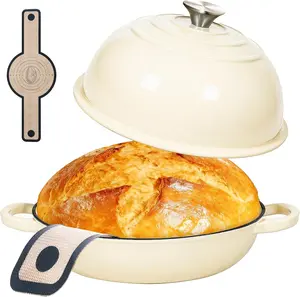 Dutch Oven for Sourdough Bread Baking, 6QT Enameled Cast Iron Pot With Lid, Non-stick Sourdough Baking Pan with Bread Dome, Round Ceramic Dutch Oven Pot with Cloche for Homemade Baking