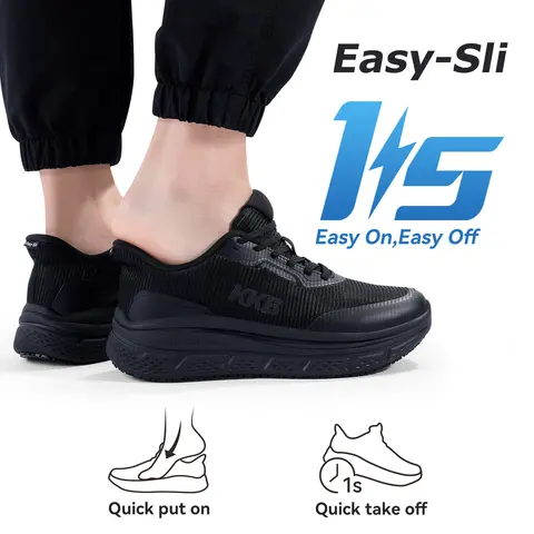 KKB Men's Water Resistant Graphene Round Toe Quick Slipon/Off Loafers - Cushioned Anti-Slip All Seasons All Weather Grip, 0-Drop Sole, Arch Support Footwear, Light Walking Shoes Sneaker for Work Long Shifts