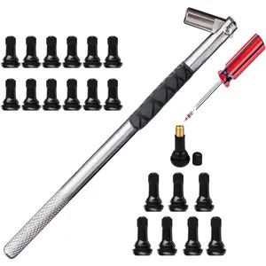 Tire Valve Tools Set - 1 x Installer, 20 x Snap-in Valve Stem with Cores (12 x TR412, 8 x TR413), 1 x Core Remover