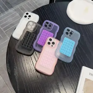 Minimalist Solid Color Semi-Transparent Wave Suction Cup Phone Case for IPhone 17 16 15 14 13 12 11 Pro Max with Protective Shock-Absorbing Soft Back Cover and Wave-Patterned Frame
