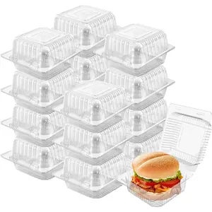 100 Pack 5 x 5 inch Clear Plastic Disposable Clamshell Container,Hinged Take Out Clamshell Dessert Container with Lid Takeout Tray Disposable  Clamshell Containers for Dessert,Cakes,Sandwiches
