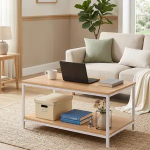 ZENSTYLE 2-Tier Coffee Table Modern Accent Table TV Stand with Storage Shelf for Small Apartment Living Room, Light Oak