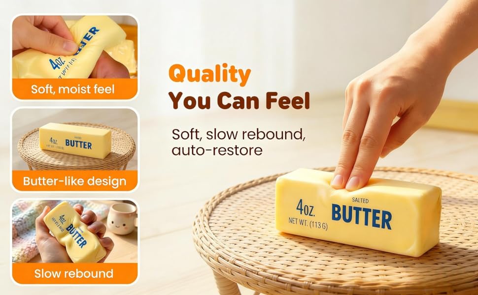 Squeeze Ball Realistic Butter Stick Soft Squeeze Toys, Upgrade Stress Relief Fidget Toys Wet Slow Rebound Stress Relief Toy, Slow Rebound Cute Butter Squeeze Stress Balls (Beige)