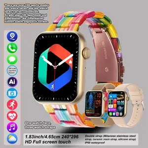 High-looking women's rainbow smart watch, 1.83-inch HD touch screen, wireless calling, AI voice watch, more than 100 sports modes, pedometer, blood pressure, heart rate, activity tracker, multi-strap watch set, waterproof watch.
