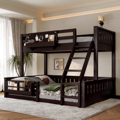 [Bellemave]Twin/Full XL/Queen Bunk Bed with Ladder and Guardrails, Pegboard and bookshelf,