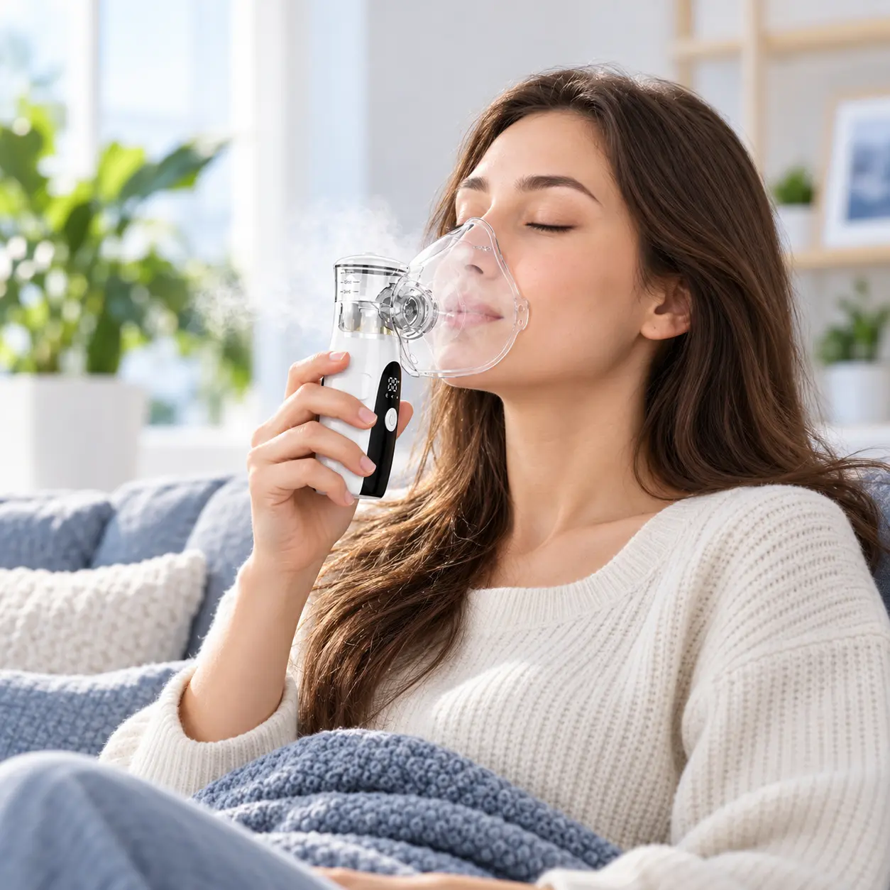Handheld Mesh Nebulizer - Rechargeable Portable Machine with Digital Display, Quiet Personal Inhaler for Adults, Home & Travel Use, Travel/Home
