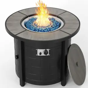 Propane Fire Pit Table 30/42 Inch Round – 50,000 BTU Outdoor Fire Pit with Lid, Converts to Patio Coffee Table, Certified, Includes Waterproof Cover & Blue Fire Glass