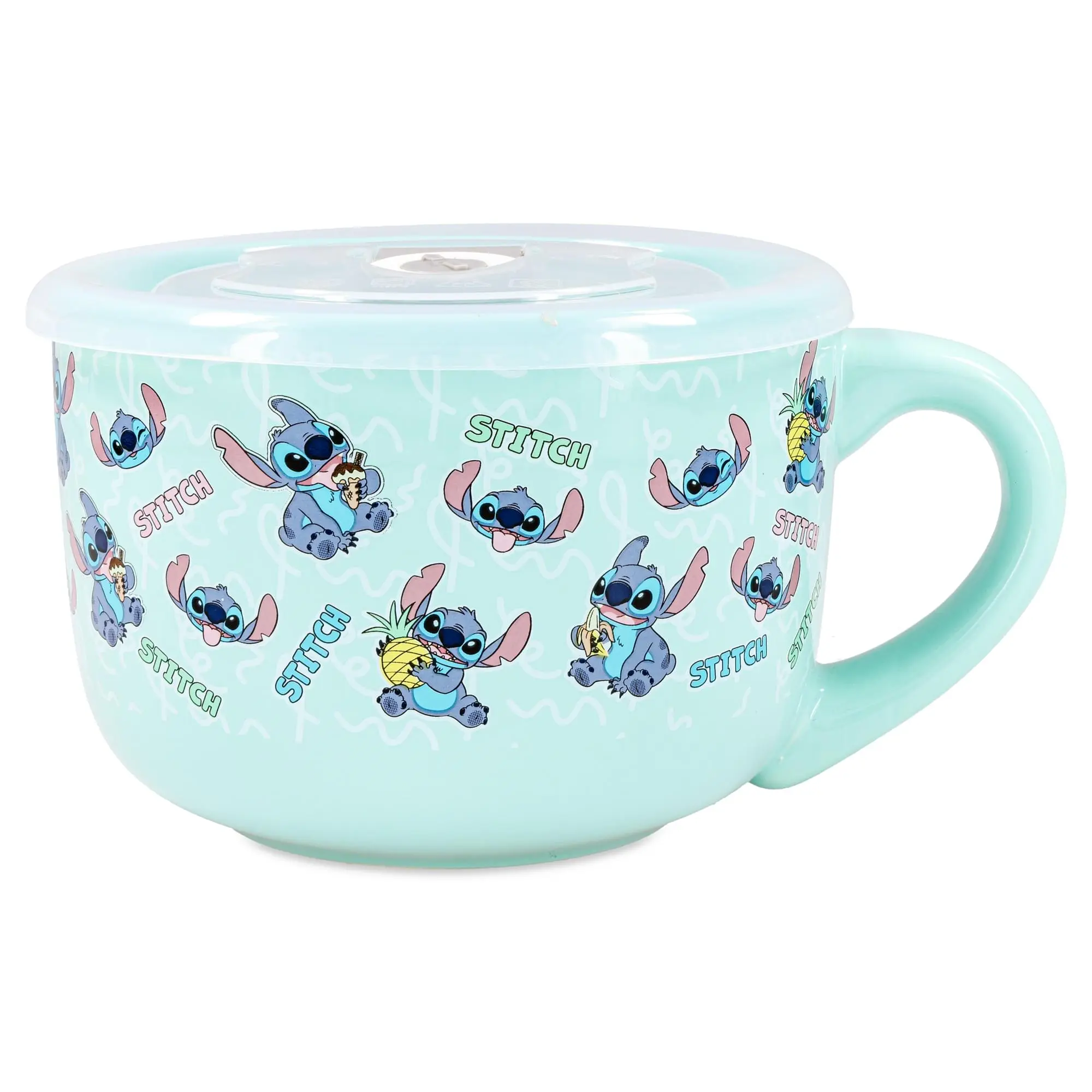 Disney Lilo & Stitch Print Snack Toss 24-oz Ceramic Soup Mug with Vented Lid, Collectible Entertainment Cup