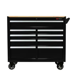 Heavy Duty Rolling Tool Chest with 9-Drawer Wood Top Tool Cart Mechanic Tool Box with Wheels Tool Storage Cabinet Mobile Workbench Tool Bench for Garage, Warehouse, Workshop, Repair Shop,Black