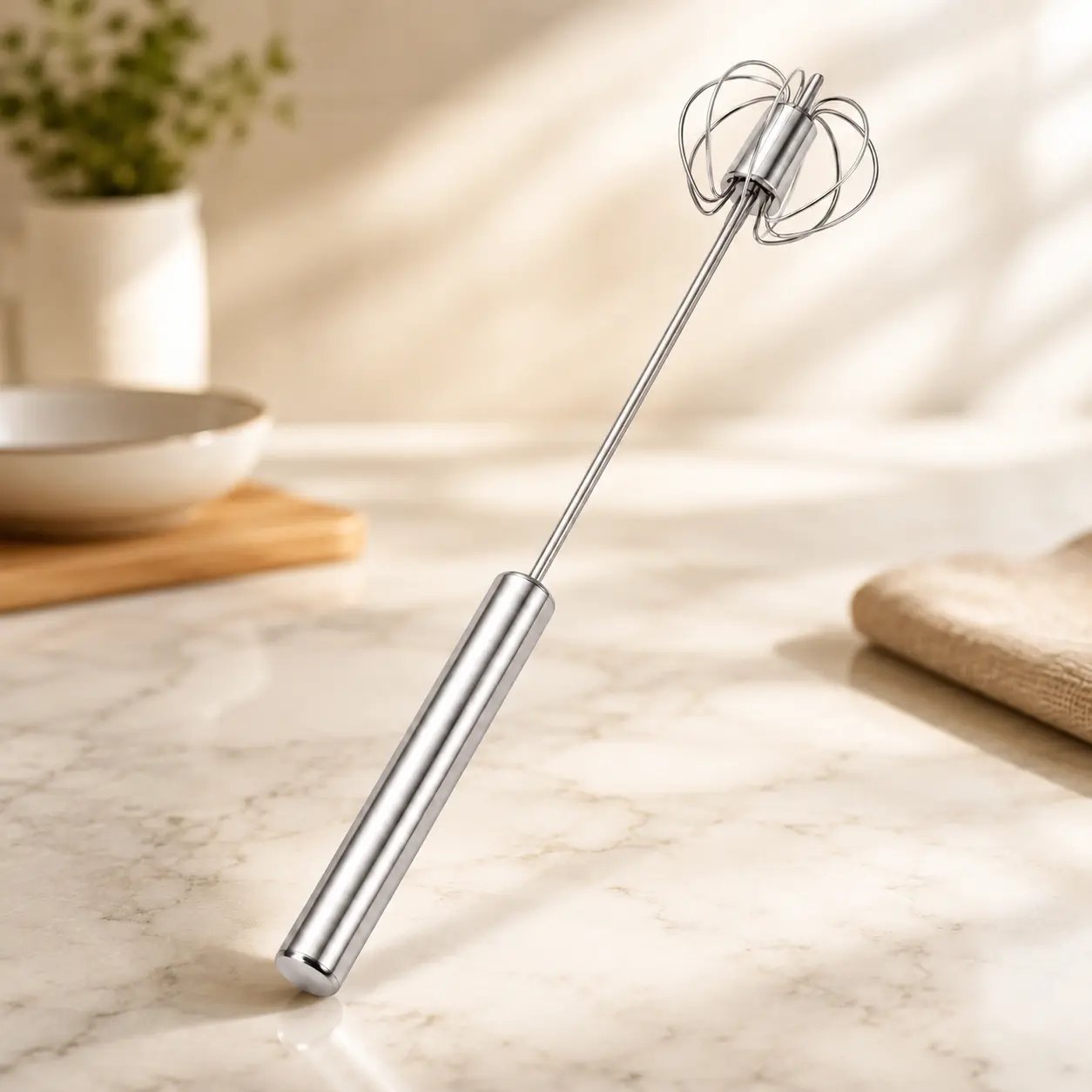 Manual Push Whisk, Stainless Steel Hand Egg Beater for Cooking and Baking