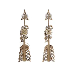 Pre-owned Chanel CC Arrow Earrings Metal with Crystals and Faux Pearls by Rebag