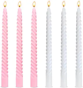 10 Inch 3 Pink & 3 White Spiral Taper Candle Set, Unscented Dripless Candlesticks for Wedding, Holiday Decor, and Festive Dinners