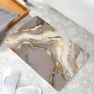 Gold Marble Rubber Bathroom Mats, Bathroom Carpets, Highly Absorbent Floor Mats, Anti-slip Quick-drying Soft Carpets, Non slip mats, Suitable for Shower, Bathtub, Outdoor Door Mats, Rug