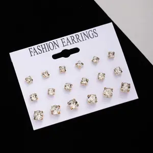 18PCS Luxury Moissanite & Cubic Zirconia Stud Earrings Set, D Color VVS1 Clarity, Hypoallergenic 14K Gold Plated Earrings, Multi-Style Versatile Daily Jewelry Pack, Perfect Back-to-School Accessory for Women Daily Styling & Holiday Gift Giving