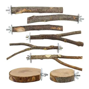 8-Piece Natural Wood Bird Perch Set - Hanging Multi-Branched Platform, Fork Toys, Hammock Swing, Wooden Parrot Stand - Durable Bird Supplies for Play, Rest, Suitable for Parakeets