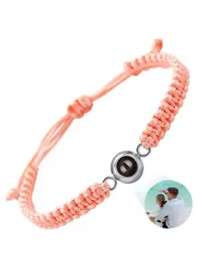 Personalized projection bracelet, round stainless steel photo bracelet, colorful woven adjustable unisex gift, elegant autumn fashion, Adjustable Slider Bracelets, Adjustable Strap Bracelets