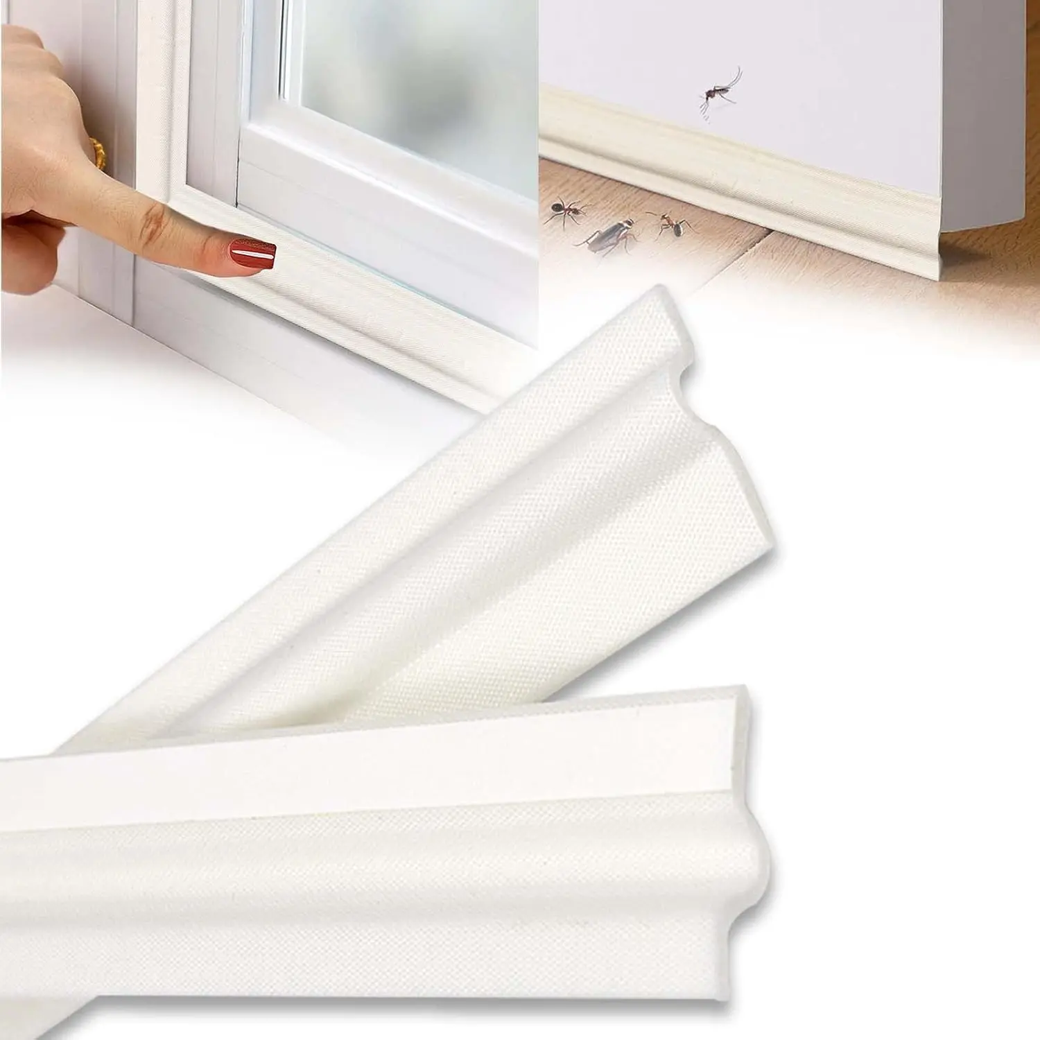 196 Inch Window Weather Stripping Door Seal Strip,Self Adhesive Window Insulation  Weather Strip,Soundproofing Draft Stopper for Doors Bottom and Side Gap Blocker(White)