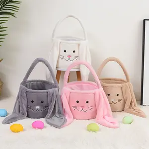 YSHWHWTS Easter Baskets Cute Plush Bunny Bucket With Foldable Ears And Handle Egg Hunt Tote Candy Bag Gifts Storage