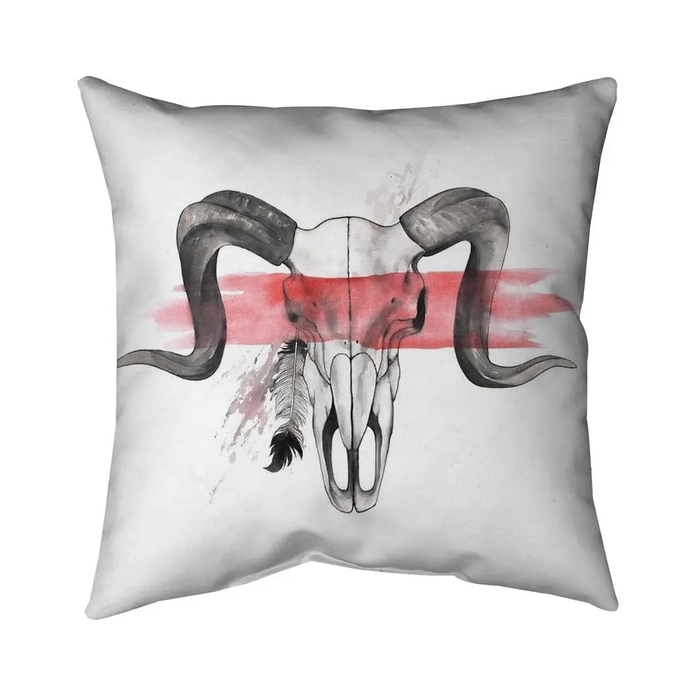 360 Stand 16x16 in. Aries Skull Bohemian Style Ethnic Pillow - 5541-1616-AN325, Farm Animal Home Decor, Feather Print, Polyester Fill, Bedroom Inspo
