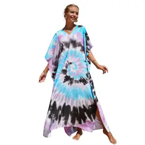 Plus Size Mumu Dresses for Women - Boho Batwing Sleeve Caftan with Side Slits, Long Moo Moo Nightgown & Beach Cover Up - powder blue