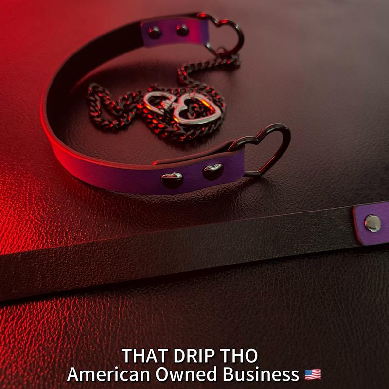 ThatDripTho Lucky Red Leather with Thick Chains, Movable Pulling Chain Daily Wear Leather Necklace Choker Punk, gothic-inspired accessories slipchaincollarwomen necklaces choking necklace male accessories gothic jewelry necklaces for women collar