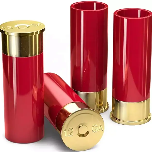 HittCraft 12 Gauge Shotgun Shell Shot Glass Set of 4 (1.5oz) - Classic Solid Red & Gold Reusable Durable Dining Drinkware, Unique Custom Bullet-Shaped, Ideal for Men's Gifts Ideas, Unique Gifts for Man