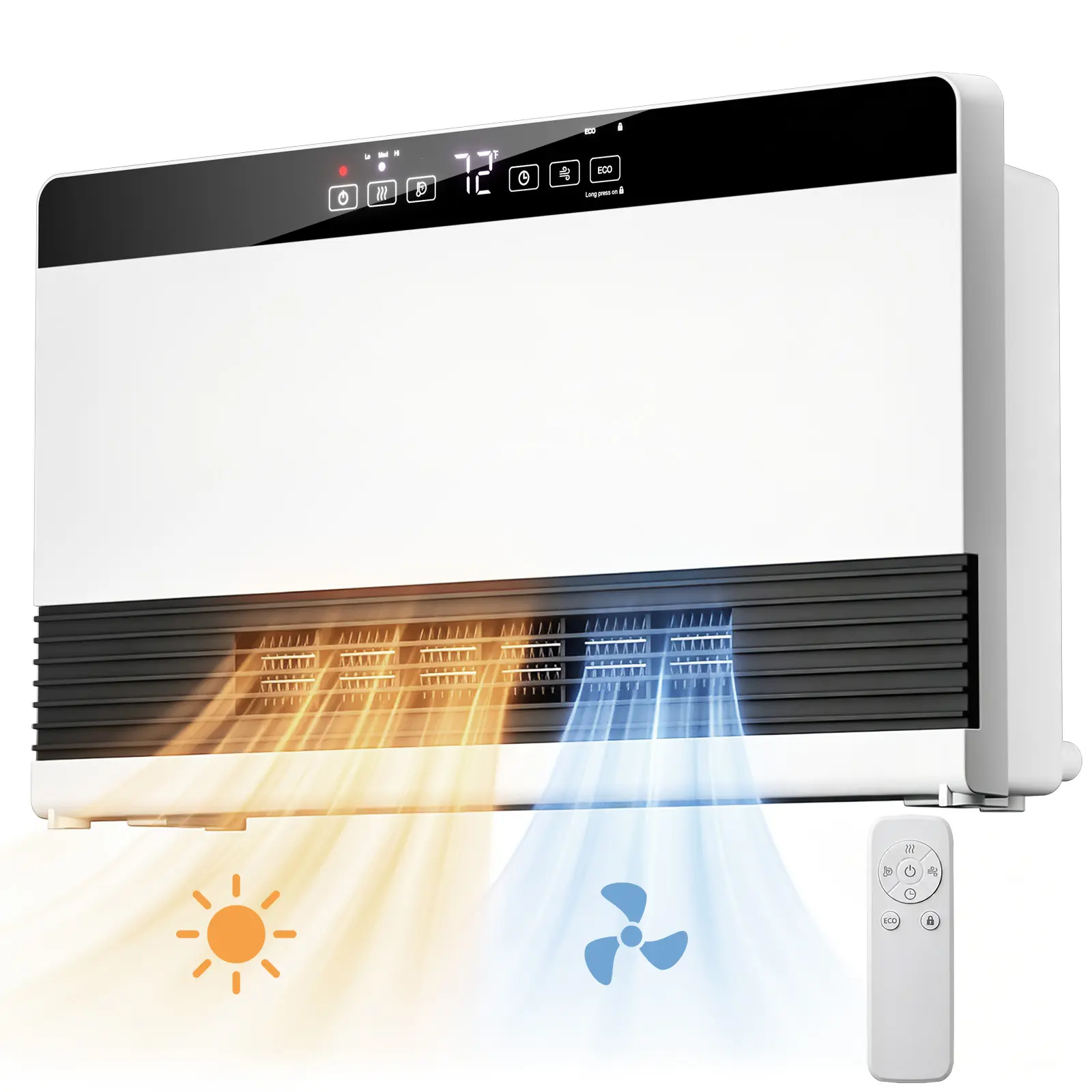 R.W.FLAME 2-in-1 Wall-Mounted Heater with 1300W Power, Adjustable Heat, Thermostatic Control, Plug-in Powered