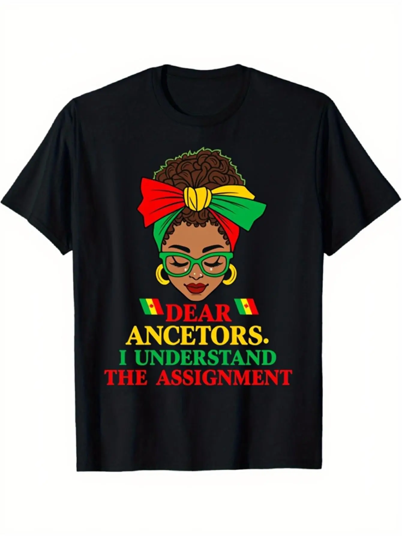 1pc "Dear Ancestors I Understand the Task" T-Shirt - African American History Juneteenth Pan-African Rasta Flag Design Unisex Adult Casual Round Neck Short Sleeve Shirt with Rasta Colors Suitable for Men & Women Year-Round Wear