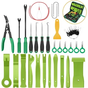 40Pcs Trim Removal Tool, Auto Terminal Removal Key Tool, Auto Clip Pliers Stereo Removal Tools, Car Upholstery Repair Removal Kit, Precision Hook and Pick Set, Wiring Threader, Car Film Scraper Green
