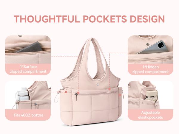 BOSTANTEN Puffy Tote Bag for Women Quilted Shoulder Bag 2PCS Large Travel Duffel Bag for Travel with Multiple Compartment