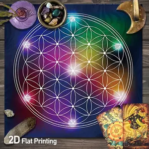 Flower of Life Galaxy Rainbow Tablecloth - Sacred Geometry Bohemian Style Tarot Card Tablecloth - Cosmic Mandala Gaming Tablecloth-Psy Readings Divination Witchcraft Oracle Cards Astrology Altar Cloths - Pendulum Crystal Grid Meditation Table Cloths
