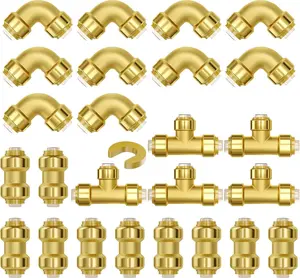 Brass Pipe Fittings Push-Fit Combination 1/2" 25PCS High Compatibility Durable for Heating Shower Systems Easy Install No Tools Required