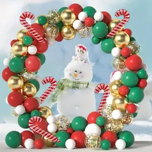 Christmas Cane Balloon Set Red Gold Green Latex Balloons Cane Aluminum Foil Balloons Birthday Party Christmas New Year Holiday Event Party Decoration