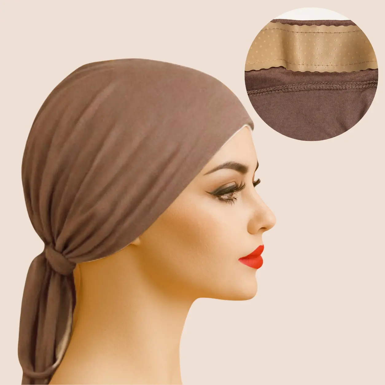 The GENTLE Grip Cap – Brown | Non-Slip Hijab Undercap with Silicone Grip & Tie-Back by Get A Grip