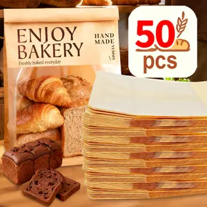 50PCS Kraft Paper Bread Bags with , Bakery Bags with Wire Seal, Wire Twist Bread Bags, Greaseproof Food Storage Bags, Cookie Treat Bags, Candy Bags, Sandwich Bags, Gift Treat Bags for Baking, Party & Small Business (S/M/L)