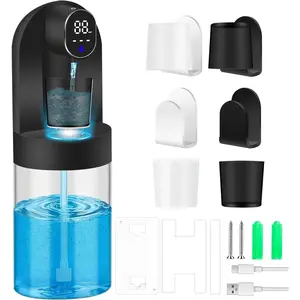 Touchless Smart Wall-Mounted 20.29oz Automatic Mouthwash Dispenser with 4 Magnetic Cups 4 Dispensing Modes Hands-Free Bathroom Accessories for Home Kids Family Black
