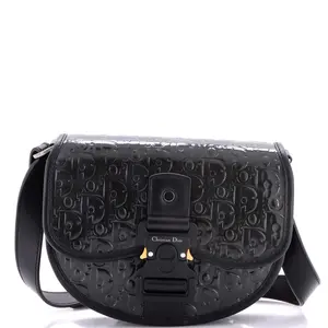 Pre-owned Dior material Messenger Bags Christian Gallop Flap Messenger Bag Oblique Patent Mini by Rebag