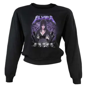 Elvira Ride The Bats Womens Pullover Crop Sweater Top