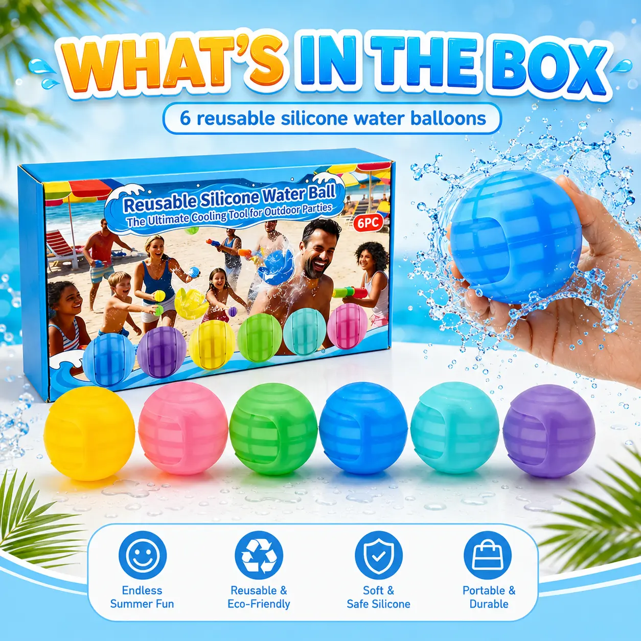Reusable Round Shape Water Balloons - 1-Second Quick Refill, No-Tie, Eco-Friendly Unisex Stress Relief Fidget Toy for Summer Parties (6-Pack/12-Pack), Reusable Water Balloons