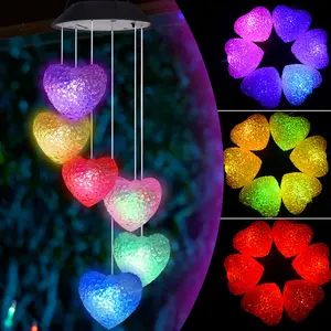 1pc Solar LED Heart Wind Chime Light for Valentine's Day, Outdoor Color Changing LED Decorative Lantern for Home, Garden, Yard, Balcony, Garden Decorative Lighting, Outdoor Hanging Lights