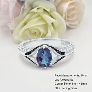 Two Tone Split Shank 1.21 Carat Lab Alexandrite Bridal Band Women Wedding Engagement oval Shape Ring 925 Sterling Silver 10mm