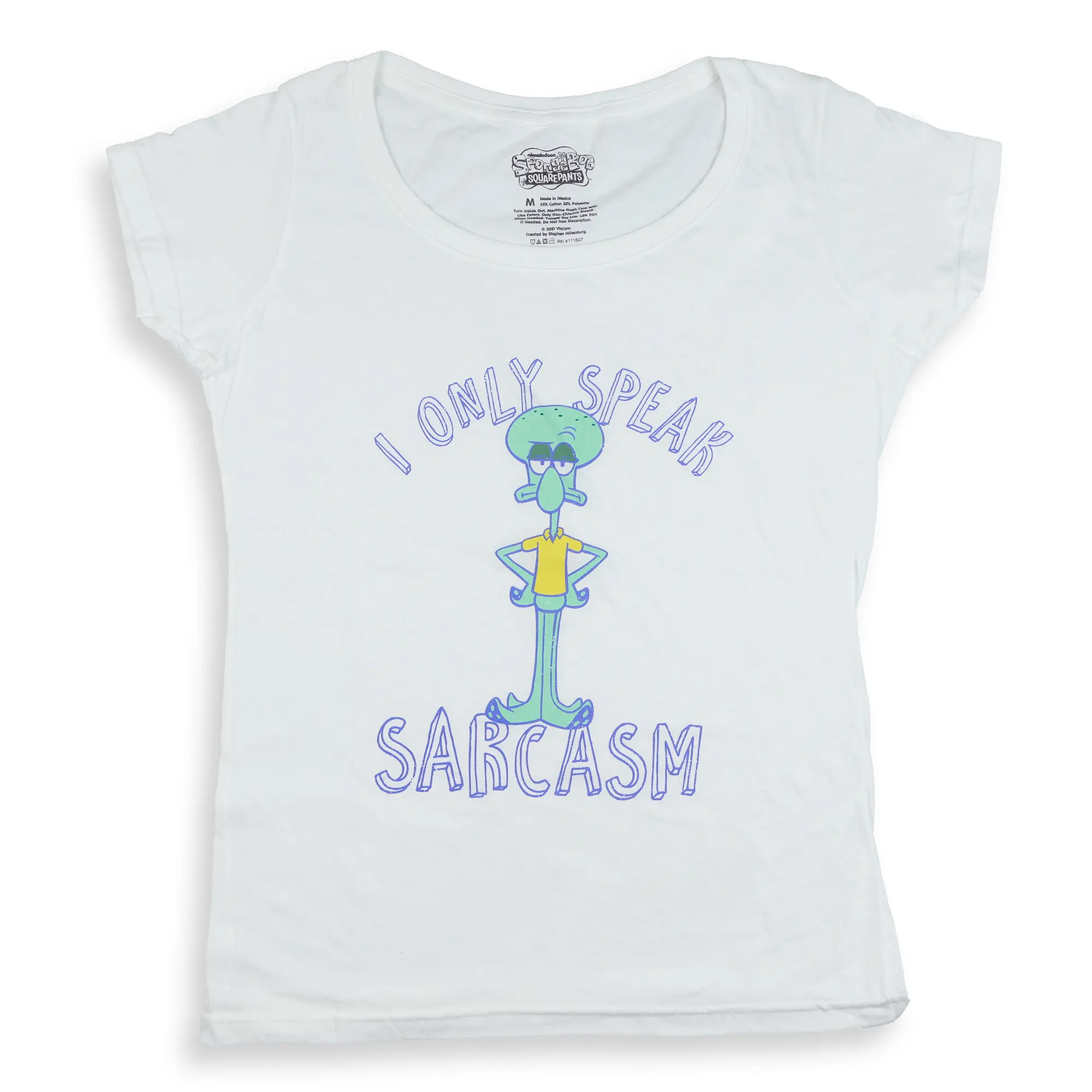 SpongeBob Squarepants T-Shirt Women's Squidward I Only Speak Sarcasm Tee, Graphic, Quote