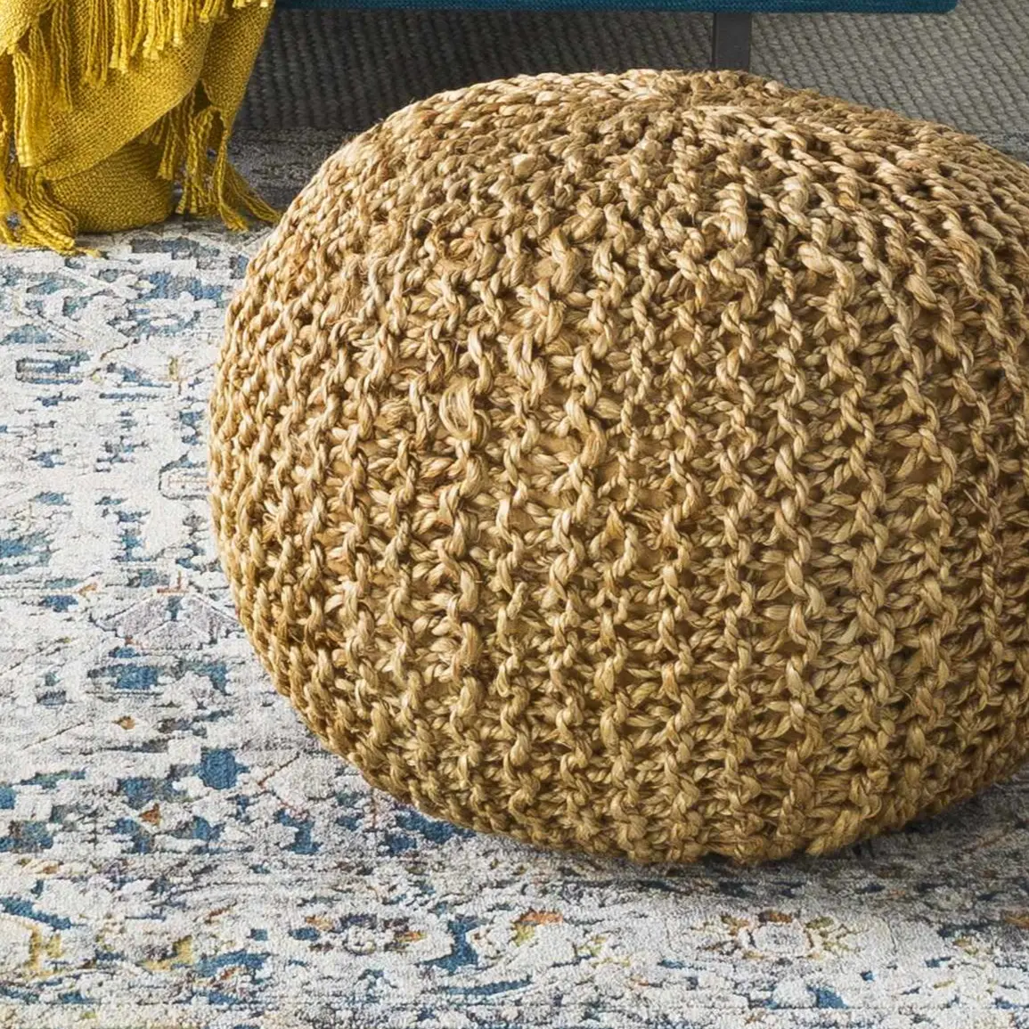 Merrittstown Cotton Knitted Pouf, Soft Padded Cushion for Indoor Furniture Seating, Home Decorative Cushion