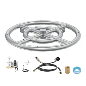 TikTokShopBlackFridayVEVOR Round Drop-in Fire Pit Pan 12 inch, Stainless Steel Fire Pit Burner Kit, Natural & Propane Gas Fire Pan with 92,000 BTU for Indoor or Outdoor Use