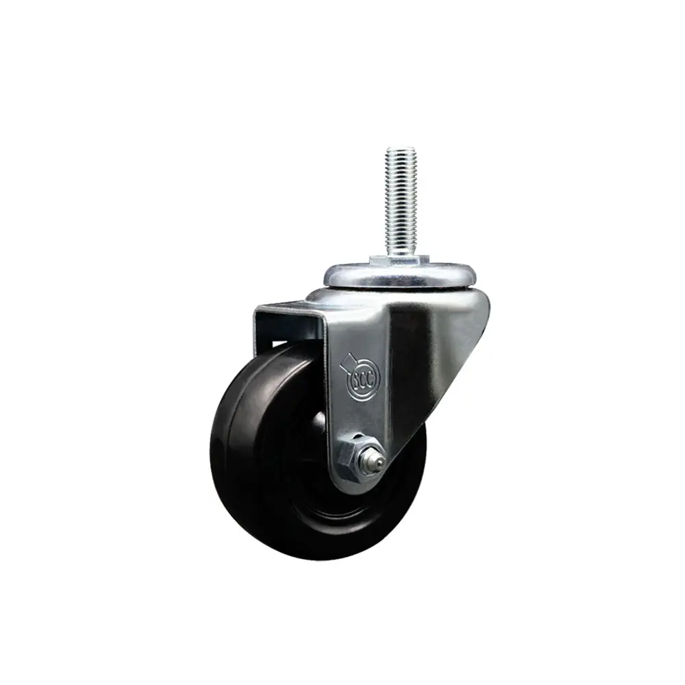 Service Caster SCC-TS20S314-HRS-34212 Hard Rubber Swivel Threaded Stem Caster, 3x1.25 in. Black Wheel, 0.75 in. Stem, Ball Bearings, 275 lbs Load Capacity, Chemical Resistant for Material Handling & Shop Carts, 3 X 1.25 In.