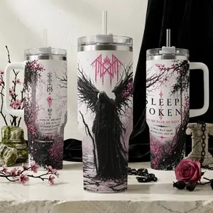 Sleep Token Take Me Back To Eden Insulated Leakproof Portable Tumbler - Gothic Floral Coffee Mug with Handle, Straw, 20oz/40oz Water Bottle