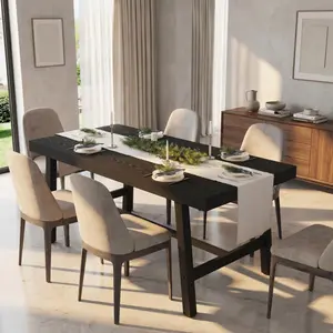 Garvee Industrial Dining Table, 62.99" Large Wooden Kitchen Table with Sturdy Metal Frame, Long Rectangular Design, Seats 4-6 People, Perfect for Dining Room and Kitchen, Black Finish
