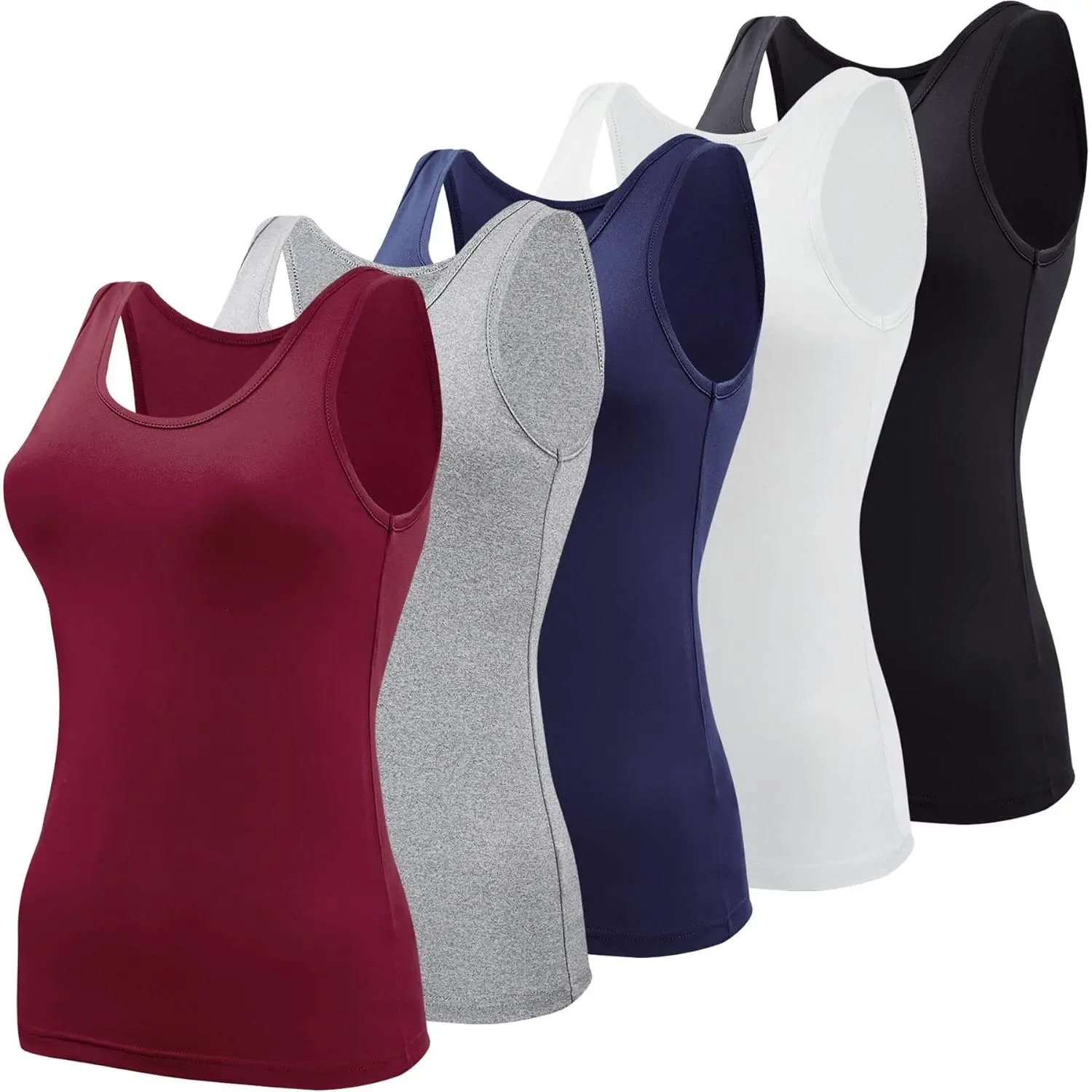 5-Pack Sleeveless Tank Tops| Basic Layering Essentials w/Soft Stretch| Women’s Casual Undershirts for Daily/Yoga/Office
